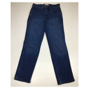 MADEWELL Medium/Dark Wash Mid-Rise Stove Pipe 5 Pocket Logo Hardware Jeans